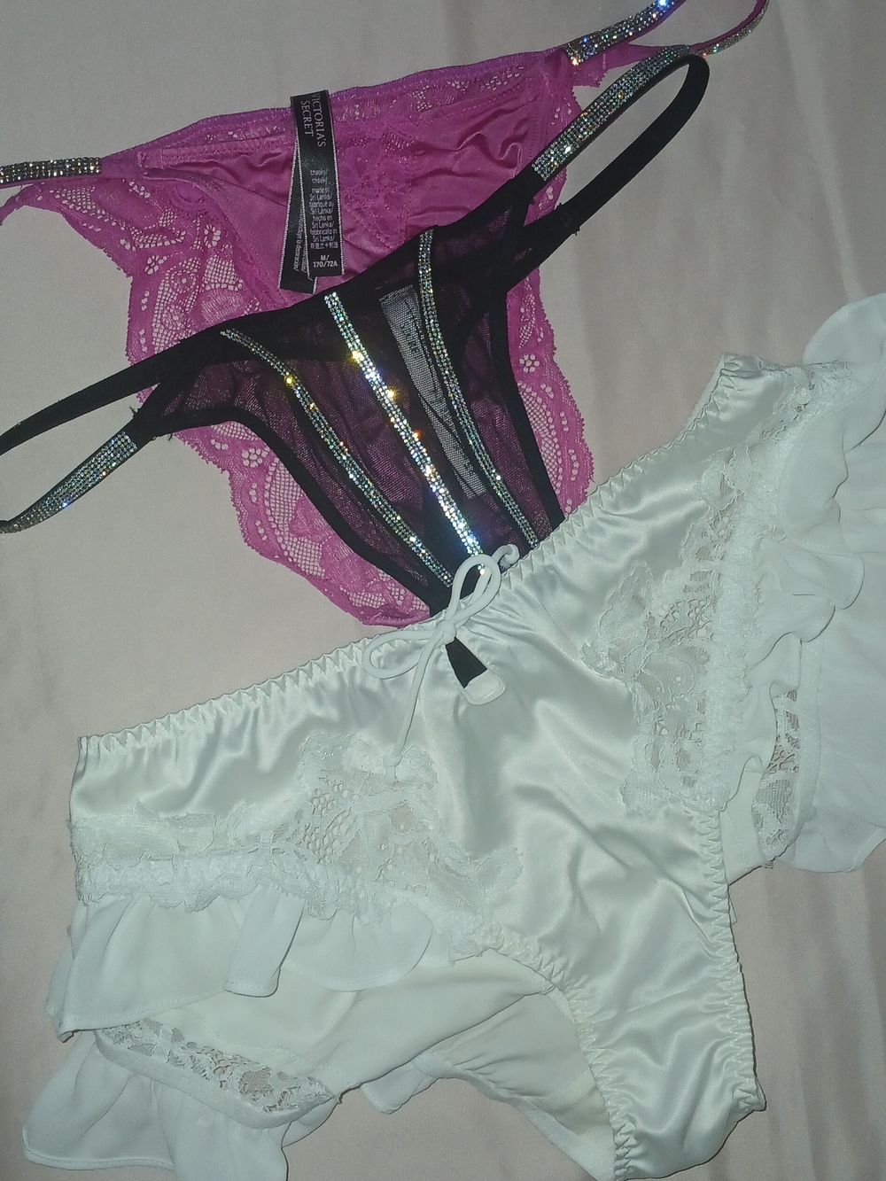 Women’s Lace & Satin Intimates Set - Pink, Black, White